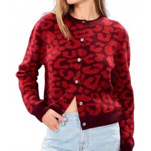 NEW JUMPER1234 merino leopard cred cardigan in burgundy and red